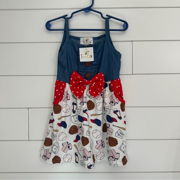 TwoCan Other - NWT Twocan 2T Girls Baseball Dress Spaghetti Strap Summer Sports Denim Boutique